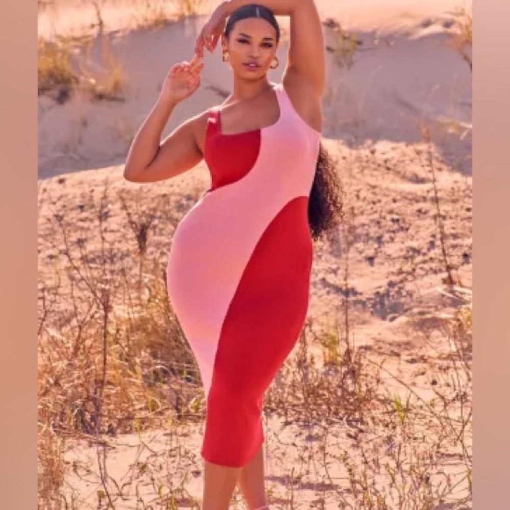 NWT Pink/Red Colorblocked Knitted Tank Dress
